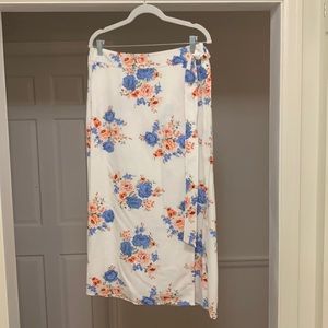 NWT Loft floral linen blend wrap midi skirt